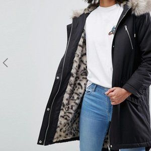 ASOS Parka with Snow Leopard Faux Fur Liner